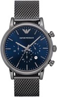 Мужские аналоговые часы Emporio Armani из нержавеющей стали с синим циферблатом — Ar1979, черный 1000007206