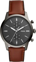 Мужские часы Fossil Townsman, кварцевый механизм с хронографом, корпус из нержавеющей стали дымчатого цвета диаметром 44 мм с кожаным ремешком, FS5522 1000007277