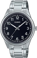 Мужские часы Casio MTP-V005D-1B4UDF с чёрным циферблатом и серебристым ремешком 1000007284