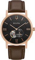 Мужские классические наручные часы Bulova с тремя стрелками, 21 камнем, автоматическим механизмом, запасом хода 42 часа, функцией остановки, дополнительной секундной стрелкой, циферблатом с открытым циферблатом, прозрачной задней крышкой, 42 мм 1000007311
