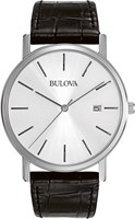 Мужские классические кварцевые часы Bulova с тремя стрелками, календарем и датой, кожаным ремешком, пряжкой, 37 мм 1000007344