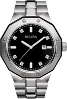 Мужские классические кварцевые часы Bulova из нержавеющей стали с тремя стрелками, календарем, бриллиантами и указателем дня недели, 44 мм 1000007379