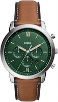 Мужские часы Fossil FS5963 Neutra Chronograph Tan Eco Leather, серебристые, размер 21 мм, коричневые 1000007402
