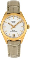 Женские часы Tissot PR 100 Powermatic 80 из нержавеющей стали 316L с PVD-покрытием цвета розового золота, кремовые, кожа, 16 (T1012073603100), кремовые, автоматические часы 1000007527