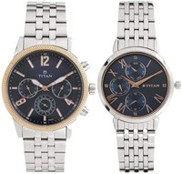 Часы-браслет Titan Unisex Metal Modern Bandhan Analog с синим циферблатом - Nm17342569Km01 / Nl17342569Km01/Nr17342569Km01P, цвет ремешка - серебристый 1000007535