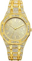 Часы Azonee Crystal для мужчин, кварцевые часы из сплава золотистого оттенка, стильные наручные часы для бизнеса и повседневной носки со стразами, модные мужские часы в стиле хип-хоп с блестками 1000007582