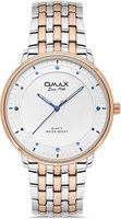 Часы Omax для мужчин, серебристый и розово-золотой ремешок из нержавеющей стали, 41 мм, круглые, белые и синие, аналоговые кварцевые наручные часы для мужчин, 100% водонепроницаемые, для деловой повседневной одежды, подарок, сделано в Японии, гарантия 1 г 1000007601