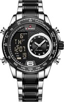 Мужские кварцевые часы NAVIFORCE с двумя дисплеями, цифровые, многофункциональные, наручные часы из нержавеющей стали для бизнеса 1000007612