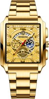 Часы JewelryWe мужские из нержавеющей стали Square: роскошные аналоговые кварцевые наручные часы с календарем, водонепроницаемостью 30 м, браслетом из нержавеющей стали, прямоугольным циферблатом и светящимися стрелками 1000007623