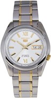 Мужские часы Seiko 5#SNKL57 из двухцветной нержавеющей стали с кремово-белым циферблатом от Seiko Watches, синие, аналоговые, с автоподзаводом, автоматические часы 1000007627