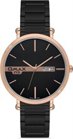 Оригинальные мужские часы Omax с черным ремешком из нержавеющей стали, розовым золотом, 41 мм, круглыми аналоговыми наручными часами с указанием даты и времени, 100% водонепроницаемые, для деловой и повседневной носки, подарки, сделано в Японии, гарантия  1000007676