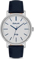 Оригинальные мужские часы Omax с синим кожаным ремешком 41 мм, серебристо-белые, круглые, аналоговые наручные часы для мужчин, 100% водонепроницаемые, для деловой повседневной одежды, подарок, сделано в Японии, гарантия 1 год 1000007729