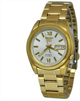 Часы Seiko SNKL58 Mens Seiko 5 с корпусом и браслетом из нержавеющей стали золотистого оттенка, белым циферблатом, указателем дня недели и даты 1000007738