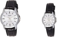 Часы Casio His & Hers для пары с серебристым циферблатом и кожаным ремешком - MTP/LTP-V004L-7A 1000007768