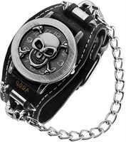 Мужские наручные часы GOGARAMA Rock&Leather Punk Skull Quartz, модные женские наручные часы с откидной крышкой, цепочка + заклепки из нержавеющей стали, рождественский подарок, черные, мужские наручные часы Rock&Leather Punk Skull Quartz 1000007790