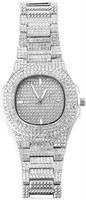 Часы HALUKAKAH Diamonds Gold Watch Iced Out, мужские, из настоящего золота 18 карат/платины, кварцевый браслет с покрытием из белого золота, овальный циферблат 24 см, с теннисным браслетом-цепочкой на выбор, в комплекте с подарочной коробкой 1000007794