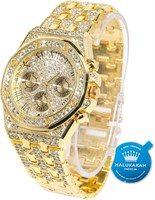 Золотые часы Halukakah Diamonds Iced Out, мужские, 18-каратное настоящее золото/платина, белое золото, ширина 40 мм, циферблат с римскими цифрами, кварцевый браслет, длина 22 см, кубинская цепочка, ожерелье 20+45 см, бесплатная подарочная коробка 1000007799