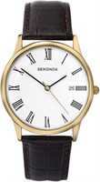 Мужские аналоговые кварцевые часы Sekonda с корпусом из сплава 38 мм, белым циферблатом и кожаным ремешком 3676 1000007801