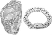 Часы HALUKAKAH Diamonds Gold Iced Out, мужские, с покрытием из 18-каратного золота/платины, с круглым циферблатом, кварцевым браслетом, шириной 42 мм, длиной 24 см, с кубинской цепочкой, длиной 20+45 см, с бесплатной подарочной коробкой 1000007835