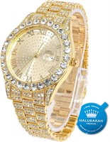 Часы HALUKAKAH Diamonds Gold Iced Out, мужские, с покрытием из 18-каратного золота/платины, с круглым циферблатом, кварцевым браслетом, шириной 42 мм, длиной 24 см, с кубинской цепочкой, длиной 20+45 см, с бесплатной подарочной коробкой 1000007841