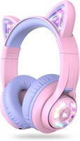 Детские наушники iClever BTH13 Bluetooth, беспроводные детские наушники с кошачьими ушками, светодиодной подсветкой, ограничением громкости (74/85/94 дБ), 50 часов воспроизведения, детские наушники с микрофоном, полноразмерные, для школы/планшета/ПК 1000008071