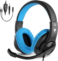 Детская игровая гарнитура Beedove для ПК с микрофоном, проводная гарнитура для Xbox с микрофоном, игровые наушники для PS4 с микрофоном, игровая гарнитура для PS4 с микрофоном, стереозвук и шумоподавление для компьютера Switch (синяя) 1000005236