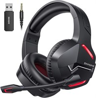 Беспроводная игровая гарнитура BINNUNE с частотой 2,4 ГГц для PS5, PS4, ПК, Switch, шутеров от первого лица. Игровая гарнитура Bluetooth 5.3 с микрофоном с шумоподавлением, срок службы 120 часов и более. Наушники 50 мм для ноутбука, смартфона, Mac (красна 1000008094