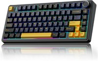 Механическая игровая клавиатура AULA F75, 2,4 ГГц/Type-C/BT5.0, механическая клавиатура с кнопками, пятислойная структура с заливкой, RGB-подсветка, QWERTY, горячая замена, кремовая беспроводная игровая клавиатура, покрытие 75 процентов (черная) 1000008244