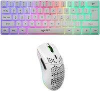 Беспроводная игровая клавиатура HXSJ 2000 мАч с подсветкой, мини, 61 клавиша, Bluetooth, 7 клавиш, цветная подсветка, программируемая игровая беспроводная мышь (белая) 1000008316