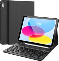 Чехол-клавиатура CHESONA для iPad 10-го поколения (10,9 дюйма, 2022 г.), съёмная Bluetooth-клавиатура, чехол-книжка-подставка с держателем для карандаша, перезаряжаемая клавиатура для нового iPad 10-го поколения (2022 г., чёрный) 1000008334