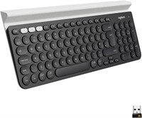 Беспроводная клавиатура Logitech K780 Multi Device для Windows, Apple, Android или Chrome, беспроводная 2,4 ГГц и Bluetooth, тихая, для ПК/Mac/ноутбука/смартфона/планшета, цвет темно-серый/белый, черный 1000008373