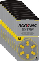 Воздушно-цинковые батарейки Rayovac Extra Advanced для слуховых аппаратов, упаковка из 10 штук, с 60 батарейками, подходят для слуховых аппаратов и усилителей звука, жёлтые 1000008410