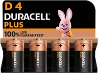 Батарейки Duracell Plus D (4 шт.) — щелочные, 1,5 В — 100% гарантия срока службы — надёжность для повседневных устройств — упаковка без пластика — срок хранения 10 лет — LR20 MN1300 1000008415
