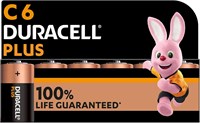Батарейки Duracell Plus C (6 шт.) — щелочные, 1,5 В — 100% гарантия срока службы — надёжность для повседневных устройств — упаковка без пластика — срок хранения 10 лет — MN1400 1000008424
