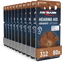 Батарейки для слуховых аппаратов ANSMANN 312 с защитной пленкой Easy-Grip (коричневая упаковка из 60 шт.) Тип 312 P312 ZL3 PR41 Германия, цинково-воздушные, 1,4 В — для слуховых аппаратов 1000008492