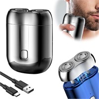 Azonee 2025, новая мини-электробритва с двумя головками для мужчин, USB-зарядка, водонепроницаемая, компактная моющаяся карманная бритва, усовершенствованный инструмент для бритья с двумя головками (серебристый) 1000008980