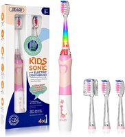 Электрическая зубная щетка SEAGO Kids с таймером чистки на 2 минуты и 4 сменными насадками, радужной светодиодной подсветкой, делающей чистку зубов увлекательной. Зеленая зубная щетка на батарейках для мальчиков 4–12 лет? SG-977 1000009240