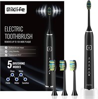 Электрическая зубная щетка MIKLIFE Sonic, 5 режимов, перезаряжаемая, умная, с 3 насадками для взрослых, черная 1000009248
