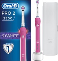 Электрическая зубная щетка Oral-B Pro 2500 3D White с аккумулятором и дорожным футляром от Braun — розовая — поставляется с британской вилкой с двумя контактами 1000009255