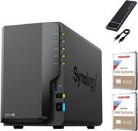 Комплект сервера Synology DS224+ NAS с 2 отсеками (ОЗУ 2 ГБ, хранилище 4 ТБ) — 2 жестких диска NAS по 2 ТБ, высокопроизводительное сетевое устройство хранения данных для настольных ПК — включает внешний твердотельный накопитель 512 ГБ для резервного копир 1000009484
