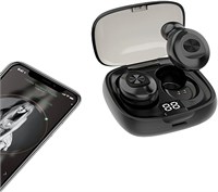Беспроводные Bluetooth-наушники, Bluetooth-наушники, беспроводные стереонаушники с зарядным чехлом, водонепроницаемые наушники IPX6 с автоматической зарядкой, встроенным микрофоном и светодиодным индикатором заряда батареи для занятий спортом (черные) 1000009752