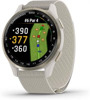 Garmin Approach® S50, продвинутые смарт-часы для гольфа с GPS-навигатором, AMOLED-дисплей, функции отслеживания на поле, пульсометр на запястье, кремово-золотой алюминиевый безель с нейлоновым ремешком ComfortFit цвета слоновой кости 1000010065