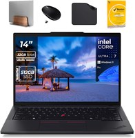 Ноутбук Lenovo ThinkPad T14 Gen 5 AI Business Laptop — Intel U7-155U, подсветка, считыватель смарт-карт, сканер отпечатков пальцев, Windows 11 Pro (в комплекте подставка для ноутбука 1st Wave + мышь + антивирус + коврик для мыши) (32 ГБ ОЗУ | SSD 512 ГБ) 1000010526