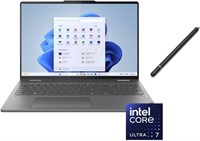 Ноутбук Lenovo Yoga 2 в 1 с сенсорным дисплеем 16 дюймов и интеллект 2K | Intel Core Ultra 7 155U | Видеокарта Intel HD | Подсветка | Сканер отпечатков пальцев | 16 ГБ ОЗУ DDR5 | SSD-накопитель 1024 ГБ | Windows 11 Домашняя | В комплекте стилус 1000011140