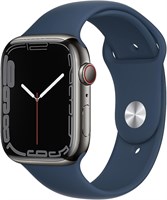 Смарт-часы Apple Watch Series 7 (GPS + Cellular, 45 мм) — корпус из нержавеющей стали цвета графит, спортивный ремешок цвета «бездонная тьма» — стандартный. Фитнес-трекер, приложения для измерения уровня кислорода в крови и ЭКГ, водонепроницаемость (обнов 1000011306