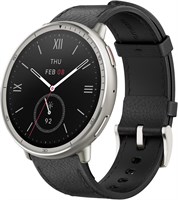 Умные часы Amazfit Active 2, 44 мм, аккумулятор на 10 дней, фитнес-трекер, монитор сна, GPS-карты, более 160 спортивных режимов, водонепроницаемые, для Android и Apple iPhone, сапфировое стекло, черный кожаный ремешок 1000011316
