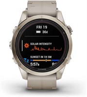 GARMIN FENIX 7S PRO — SAPPHIRE SOLAR EDITION — Мягкий золотой корпус из нержавеющей стали с кожаным ремешком цвета известняка (в комплекте силиконовый ремешок Tundra) 1000011406