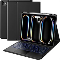 Чехол-клавиатура Bluetooth для iPad Pro 13 дюймов, совместимый с MICROWARE, с подсветкой и сенсорной панелью. Новый чехол с клавиатурой для iPad Pro 13 дюймов (выпуск 2024). Встроенный держатель для карандаша. Черный. 1000011794