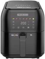 Цифровая аэрофритюрница BLACK+DECKER, 1700 Вт, объём 8 л (для всей семьи), 7 предустановленных функций, быстрая конвекция для здоровой жарки, регулируемая температура 80–200 °C, лёгкая очистка, чёрный цвет — SAF80-B5 1000011806