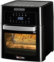 Аэрофритюрница BLACK+DECKER с цифровым управлением, 1700 Вт, объём 15 л (семейный), сенсорное управление, 10 предустановленных функций, регулировка температуры 80–220 °C, быстрая конвекция, приготовление без дыма, чёрный цвет — AOF150-B5 1000011819